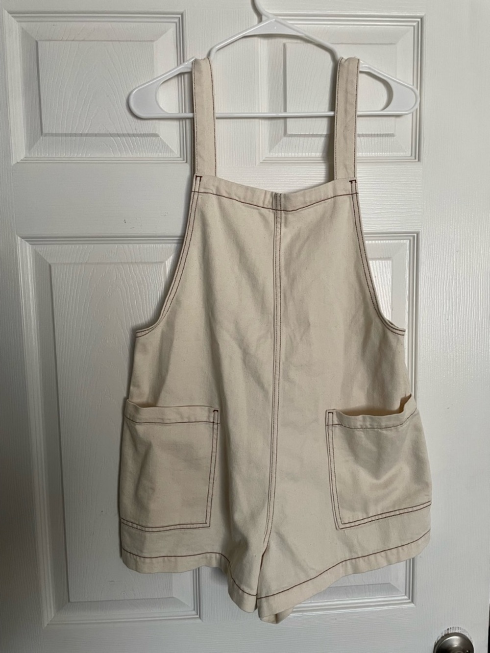 aerie Women’s Size Medium Cream Canvas Pocket Overalls Romper